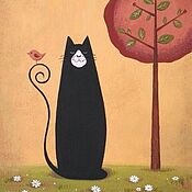 Картины и панно handmade. Livemaster - original item Painting with a black cat Zen. Handmade.