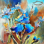 Картины и панно handmade. Livemaster - original item Paintings: bright watercolor painting drawing BLUE IRISES. Handmade.