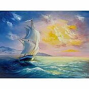 Картина маслом "Море. Парусники"