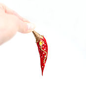 Украшения handmade. Livemaster - original item Pepper with embroidery red leather brooch bright decoration as a gift. Handmade.