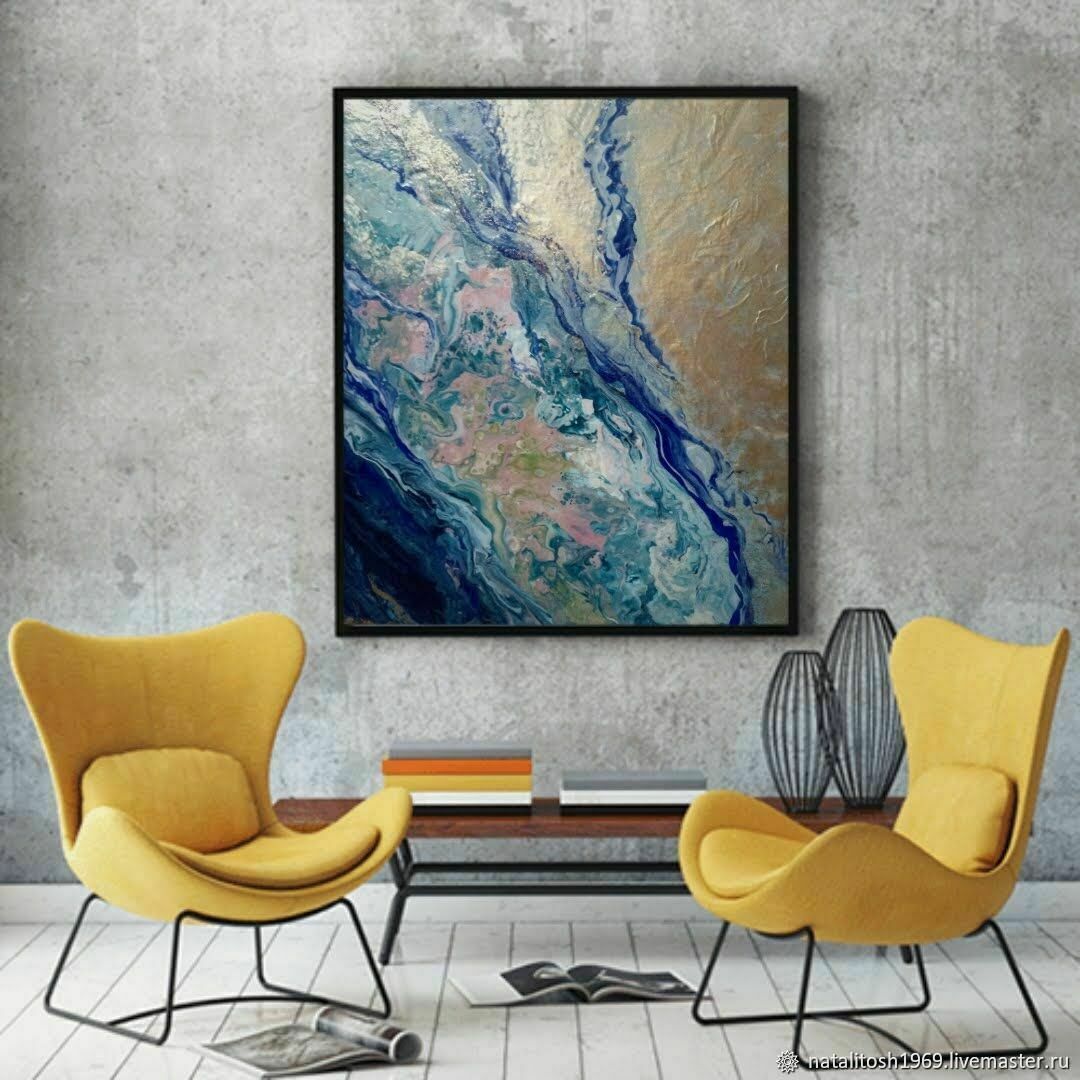 Большая Картина современная живопись абстракция синий дизайн в интернет ...