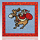 Картина вязанная из пряжи Дед Мороз на олене 30 х 30 см, Картины, Москва,  Фото №1