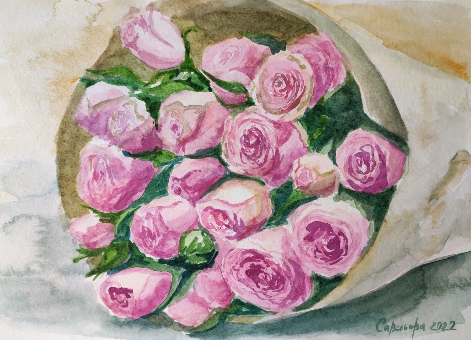 Картина акварелью, цветы, букет роз, А4 в интернет-магазине ЯрмаркаМастеров по цене 800 ₽ – RBT5ARU