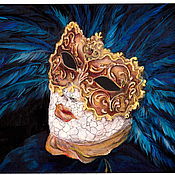 Картины и панно handmade. Livemaster - original item Mask with blue feathers. Handmade.