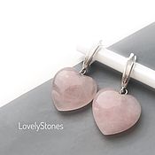 Украшения handmade. Livemaster - original item Earrings hearts with natural rose quartz on the locks. Handmade.