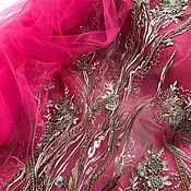 Вышивка на сетке с пайетками электрик, бордо,изумруд, пепельно-розовая