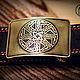  Leather belt with brass buckle 'Kolovrat', Straps, Tolyatti,  Фото №1