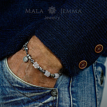 Одежда ручной работы. Ярмарка Мастеров - ручная работа Мужской Браслет Серебро 925 пробы, Кварц, матовый Горный Хрусталь. Handmade.