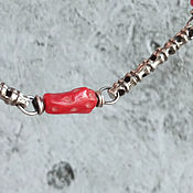 Necklace of coral and Stingray skin Angel skin (pink coral, 925 silver)