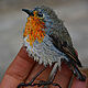 Textile brooch with embroidery Robin Bird, Brooches, Pskov,  Фото №1