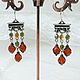 Silver plated earrings with pendants in autumn green and brown tones, Earrings, Moscow,  Фото №1