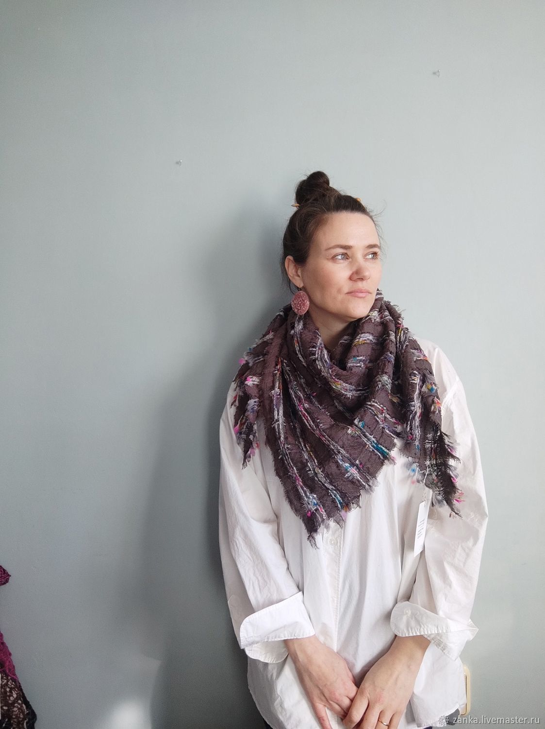 Платок женский большой из шерсти мериноса ручной окраски и льна в ...