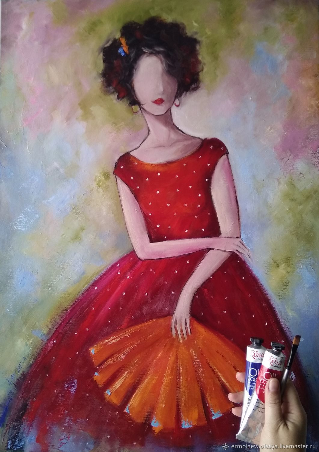 Картина Девушка в красном платье 50*70 см в интернет-магазине Ярмарка ...