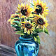  Sunflowers in blue. Original. Pastel, Pictures, St. Petersburg,  Фото №1