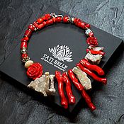 Украшения handmade. Livemaster - original item Necklace of coral and quartz drusas 