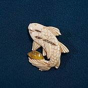 Украшения handmade. Livemaster - original item Fish with amber – carved brooch made of mammoth tusk. Handmade.