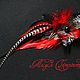Bright red and black hair clip brooch with feathers of pheasant, Guinea fowl and rooster. Hairpins. Feather earrings Magic Temptation. My Livemaster. Фото №6
