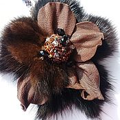Brooch made of natural fur and leather. St
