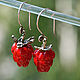 Earrings 'Malinka' red berries lampwork, Earrings, St. Petersburg,  Фото №1