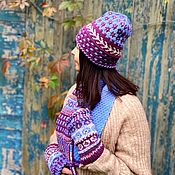 Аксессуары handmade. Livemaster - original item Set of accessories Kaleidoscope hat, scarf, mittens, jacquard. Handmade.