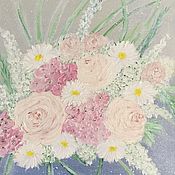 Картины и панно handmade. Livemaster - original item Painting with a bouquet of daisies and roses 