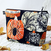 Сумки и аксессуары handmade. Livemaster - original item Cosmetic bag with zipper Autumn Patterns Spider on Pumpkin 2. Handmade.