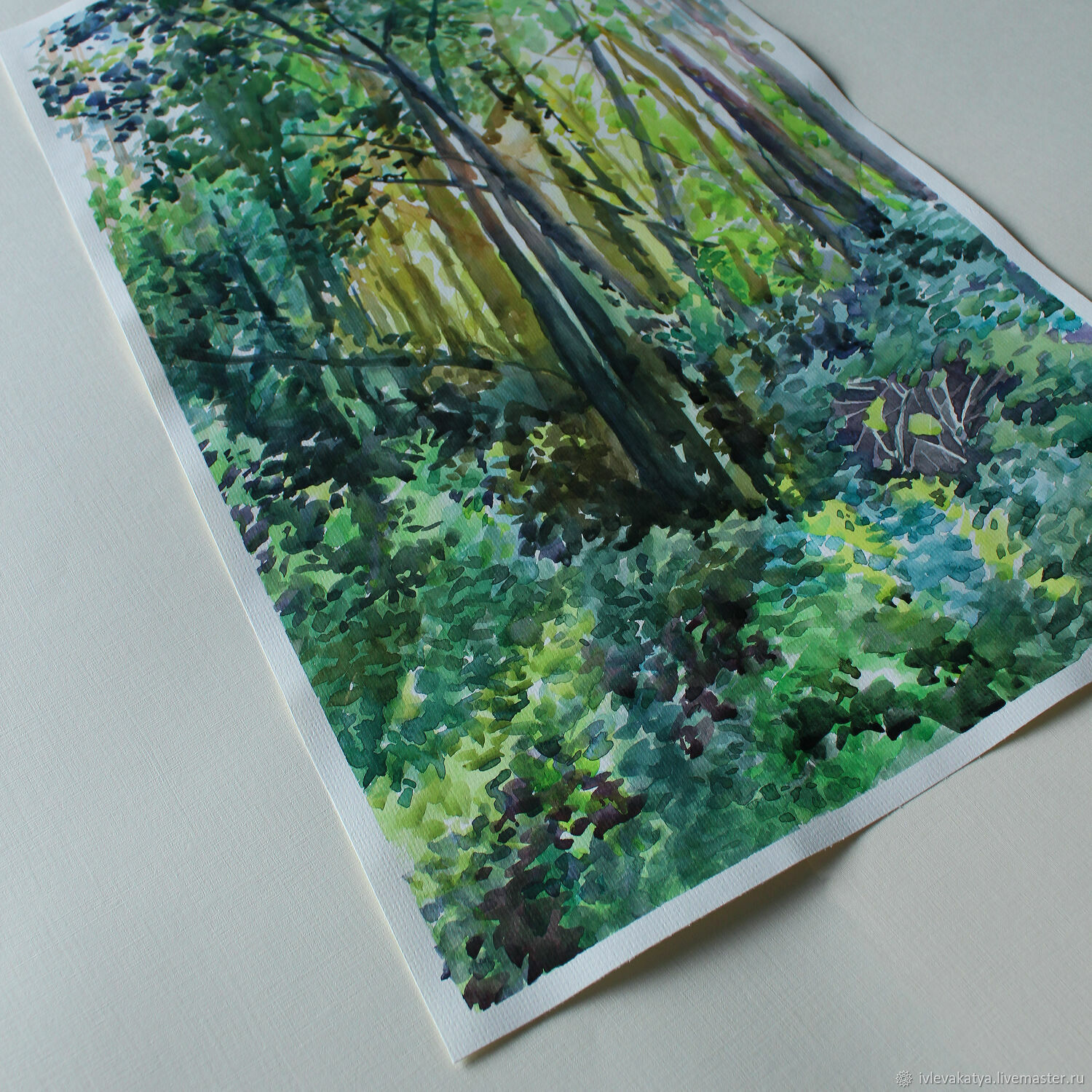 Акварельная картина. Пейзаж акварелью. Лес на закате в интернет ...