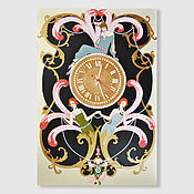 Настенные часы с растительным рисунком Кружево Ришелье белый и черный
