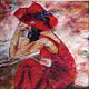 Картина шерстью Lady in Red. Картины. Елена Жданова. Картины шерстью. (EZh-woolart). Ярмарка Мастеров.  Фото №4