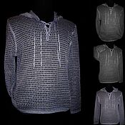 Мужская одежда handmade. Livemaster - original item Knitted from linen-Jumper Chain Mail-Mesh with hood. Handmade.