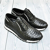 Обувь ручной работы handmade. Livemaster - original item Men`s sneakers, made of genuine python leather, in black!. Handmade.