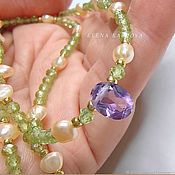 Украшения handmade. Livemaster - original item Necklace with barocco pearl, chrysolite, amber. Handmade.