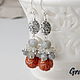 Earrings with labradorite and coral, Earrings, Moscow,  Фото №1