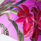 Аксессуары handmade. Livemaster - original item Umbrella-cane painted Orchid and Bird. Handmade.