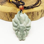 Украшения handmade. Livemaster - original item Pendant on a Fox Kitsune cord light green jade. Handmade.