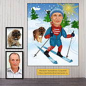Сувениры и подарки handmade. Livemaster - original item Gift to dad on birthday. Cartoon. skier. dog. Dog. Snow. Cartoons. Handmade.