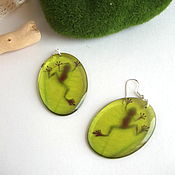 Украшения handmade. Livemaster - original item Transparent Oval Earrings Green frog in the Swamp. Handmade.