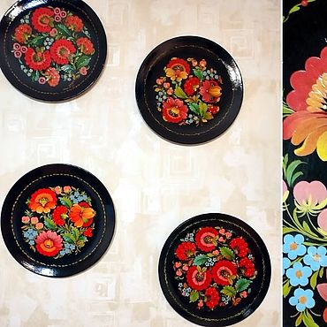Винтаж ручной работы. Ярмарка Мастеров - ручная работа Винтаж: ПЕТРИКОВСКАЯ РОСПИСЬ! НОВЫЕ БОЛЬШИЕ ТАРЕЛКИ 30 см.. Handmade.