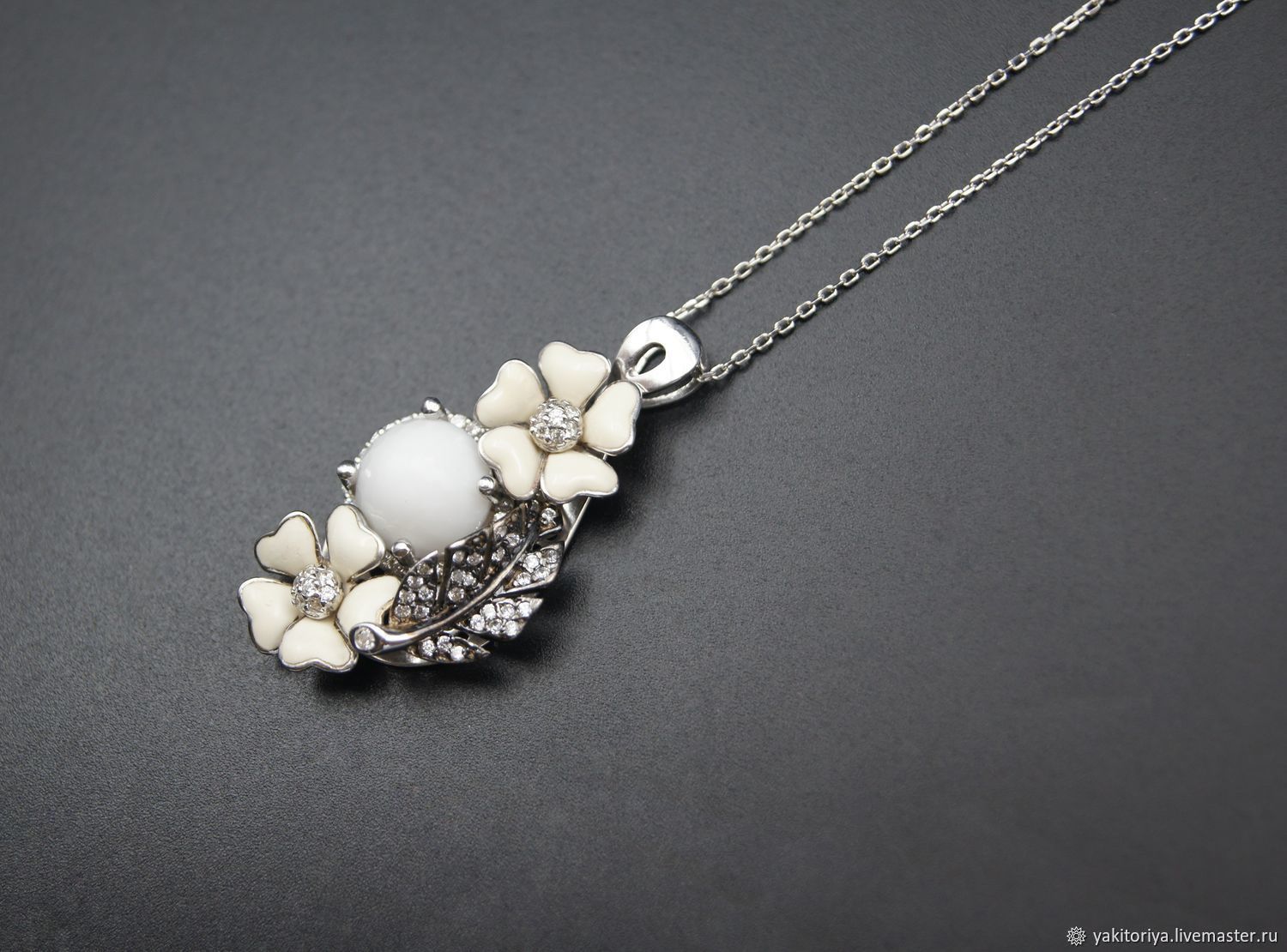 Silver necklace with agate, cubic Zirconia and enamel, Necklace, Moscow,  Фото №1