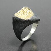 Украшения handmade. Livemaster - original item 925 silver ring with black matte rhodium and gold plated PS0021. Handmade.
