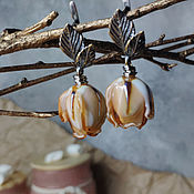 Украшения handmade. Livemaster - original item Soft peach rose lamwork earrings. Handmade.
