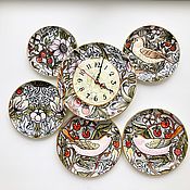 Посуда handmade. Livemaster - original item Porcelain painting Collection of plates on the wall and clocks by V. Morris. Handmade.