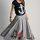 Summer suit, cotton loose skirt with Navy t-shirt-SE0513CT, Suits, Sofia,  Фото №1