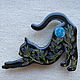 Брошь Черная кошка в полнолуние с настоящими голубыми цветами из смолы, Брошь-булавка, Балаково,  Фото №1