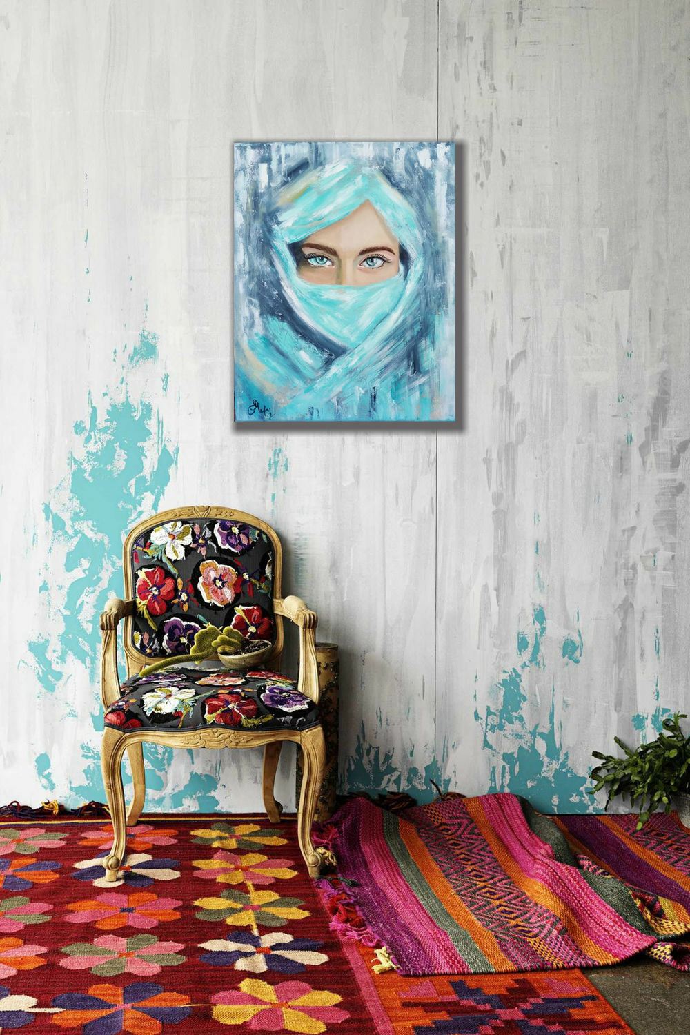 Картина Девушка востока чалме глаза портрет восточная красавица масло в ...