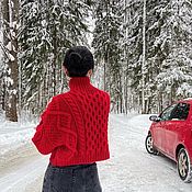 Одежда handmade. Livemaster - original item Jerseys: Women`s crop sweater oversize red with collar. Handmade.