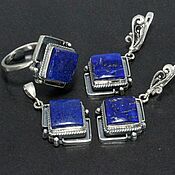 Украшения handmade. Livemaster - original item Earrings, ring and pendant with lapis lazuli made of 925 DD0121 silver. Handmade.