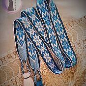Русский стиль handmade. Livemaster - original item The Alatyr belt is blue and white with a double black border. Handmade.