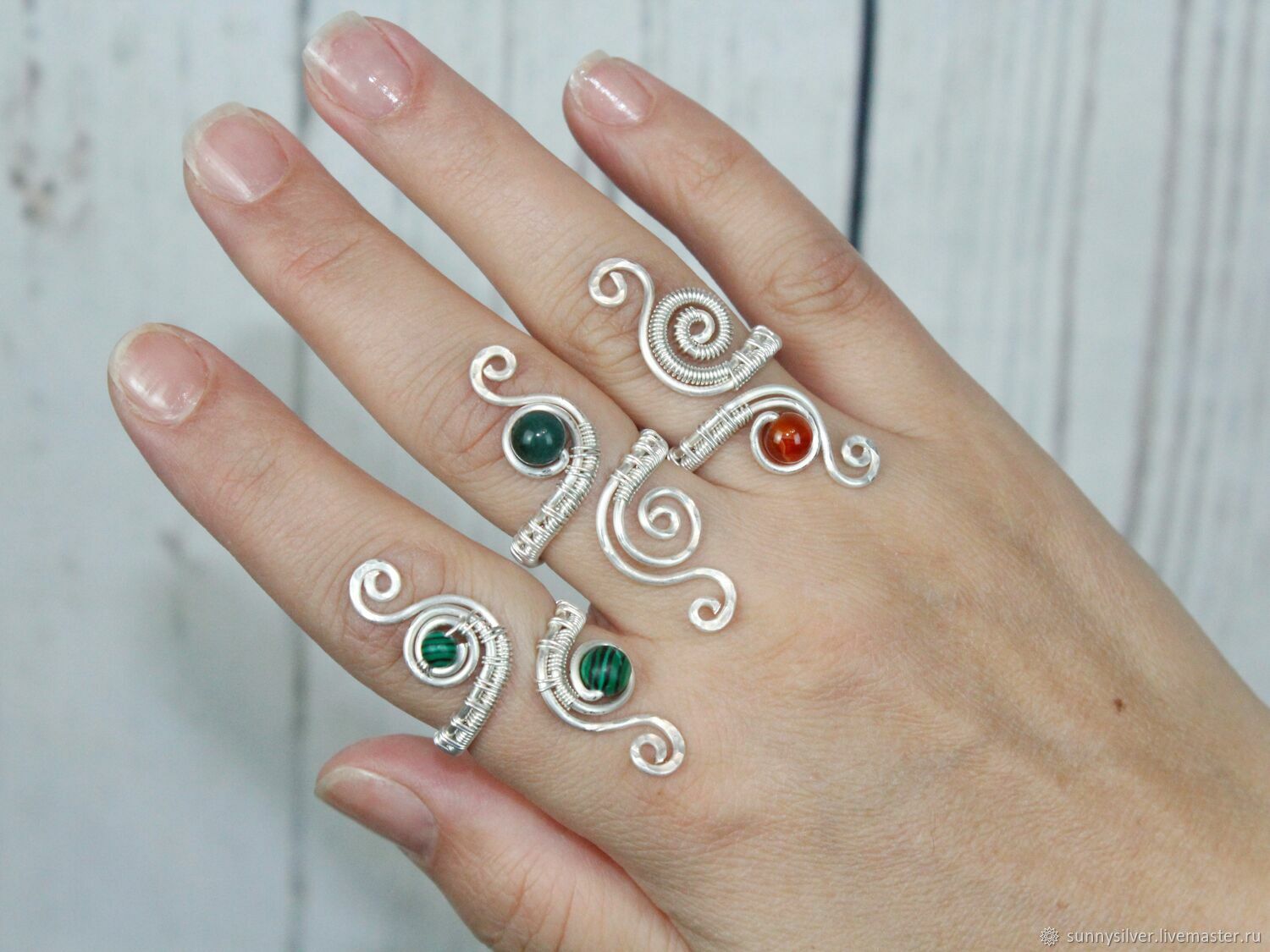 Product Copy Ring Wire Wrap Copper Wire Silver Stones HW0009, Rings, Yerevan,  Фото №1