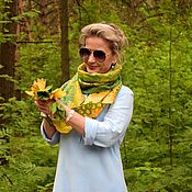 Шарф валяный Жар птица, шарф валяный на шелке, 40 х160 см
